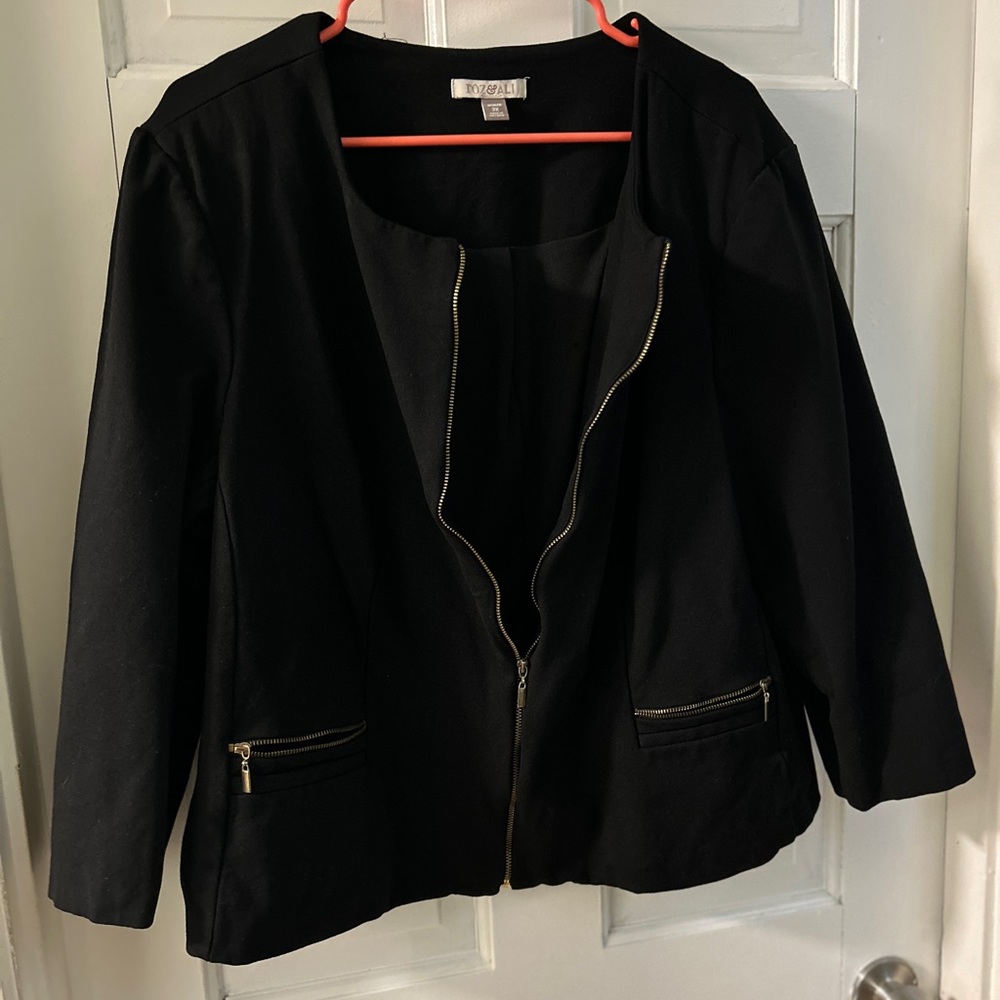 Black blazer with gold accents